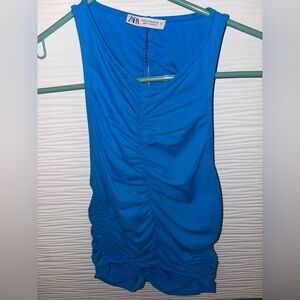 Vibrant Blue Ruched Sleeveless Top